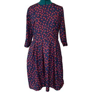 Fit & Flare Floral Midi Dress 3/4 Sleeve w/Red Flowers Women's Size XXL (READ)
